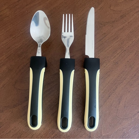 UrbanRed weighted utensils Black and Cream Flatware Set 3 pieces for tremors - Picture 1 of 5